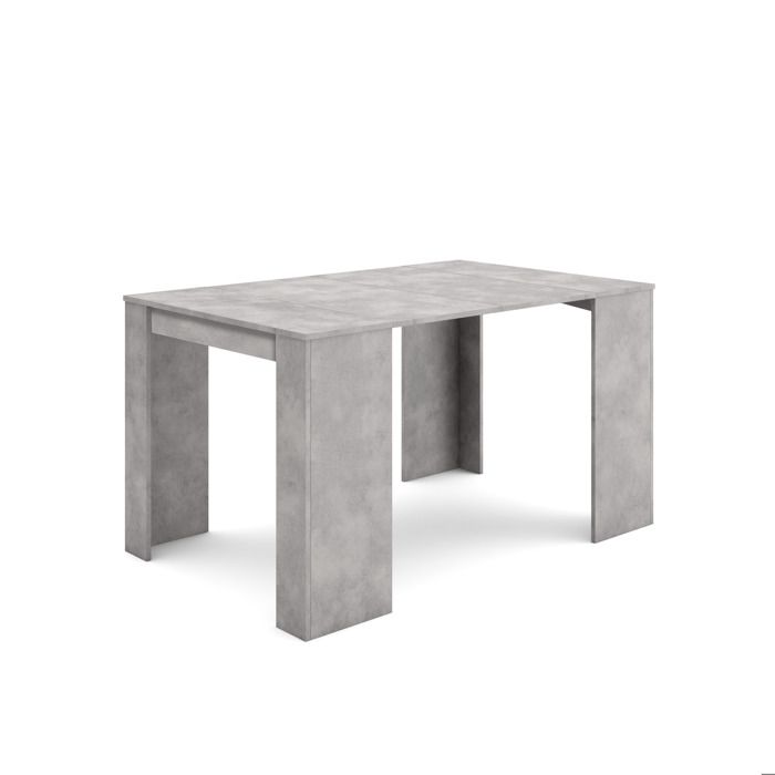 Table console extensible jusqu'à 140 cm, couleur CIMENT, Dimensions fermée : 90x50x78 cm.