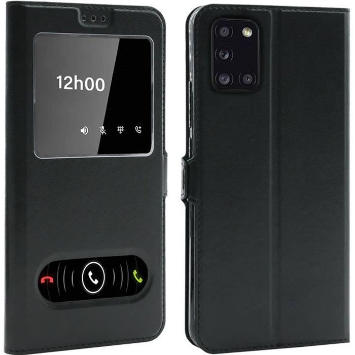 Coque pour A31, Housse Etui pour Samsung Galaxy A31 Protection double FENETRES - Noir