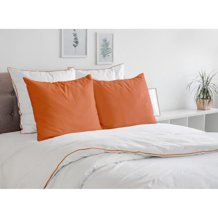 Housse de Couette 3 Pièces - Satin de Coton 80 Fils - 2 Personnes 220x240 cm - LE LISERÉ Orange Terracotta