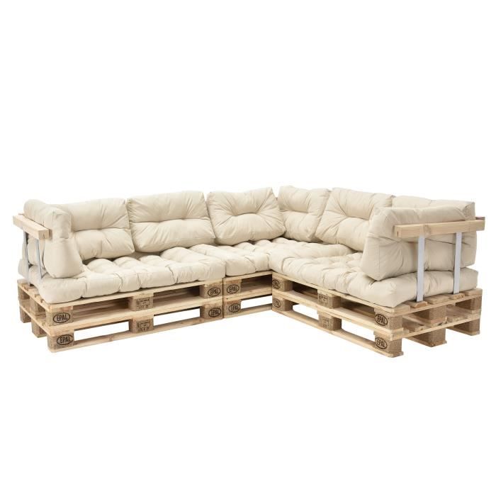 Canapé d’angle en palettes Coussin Beige Canapé d’angle avec Palettes Rembourrage Appui