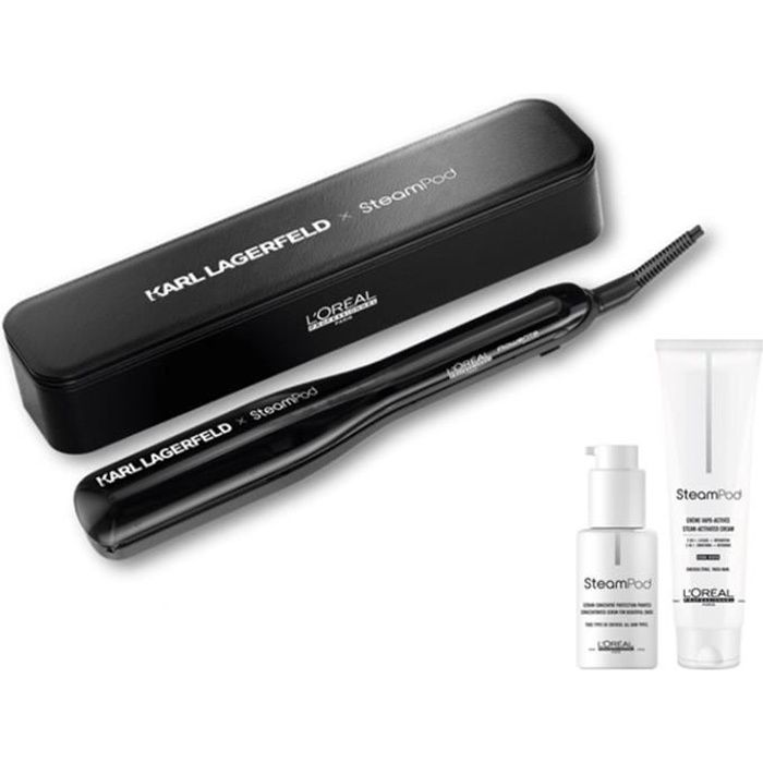 Steampod 3.0 - Edition Limitée Karl Lagerfeld - Pack Cheveux épais : Lisseur Vapeur Professionnel 2-en-1 + Trousse Simili-cuir Noire
