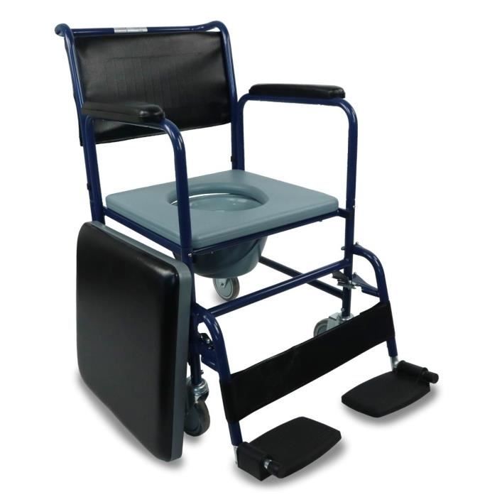 Chaise percée/ toilette avec roulettes et couvercle - Repose-pieds rabattables et accoudoirs amovibles - Bleu - Barco - Mobiclin