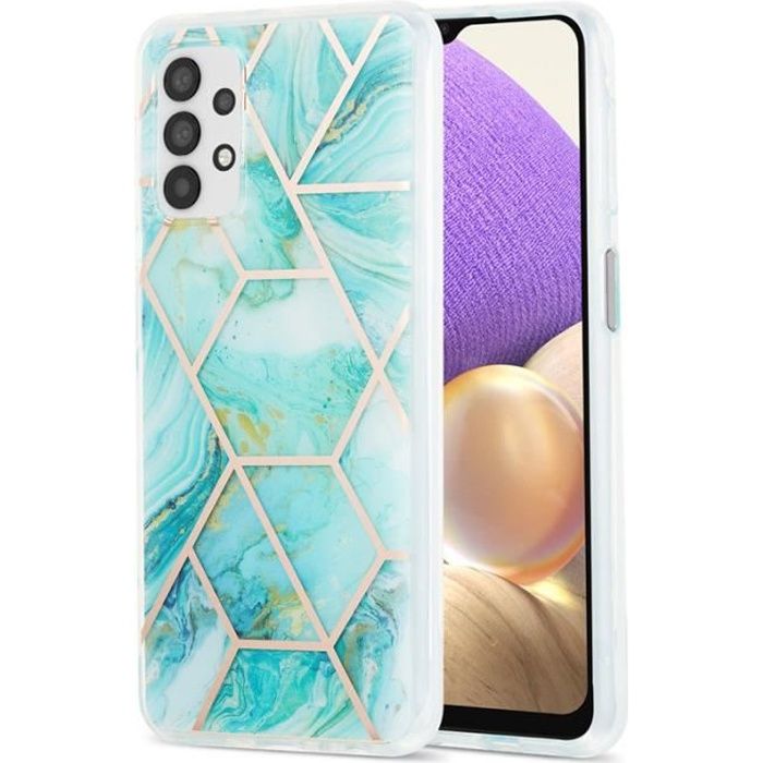 Coque Samsung Galaxy A32 5G 6.5-,Coque en Silicone 3D Arrière case avec Motif Dessin Antichoc Marbre bleu YBM4