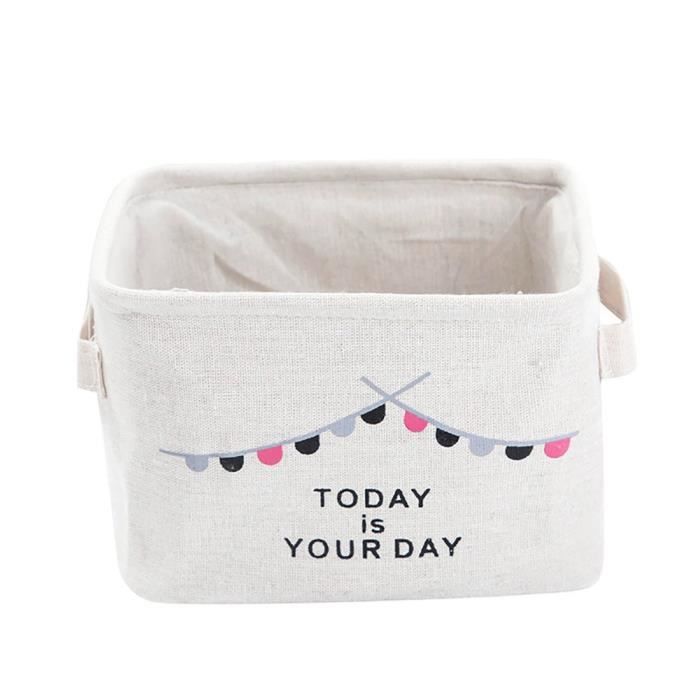 1PCS Blanc Carré Petit Panier de Rangement en Tissu de Coton Cuisine Salle de Bain pour Maquillage Cosmétiques Vê