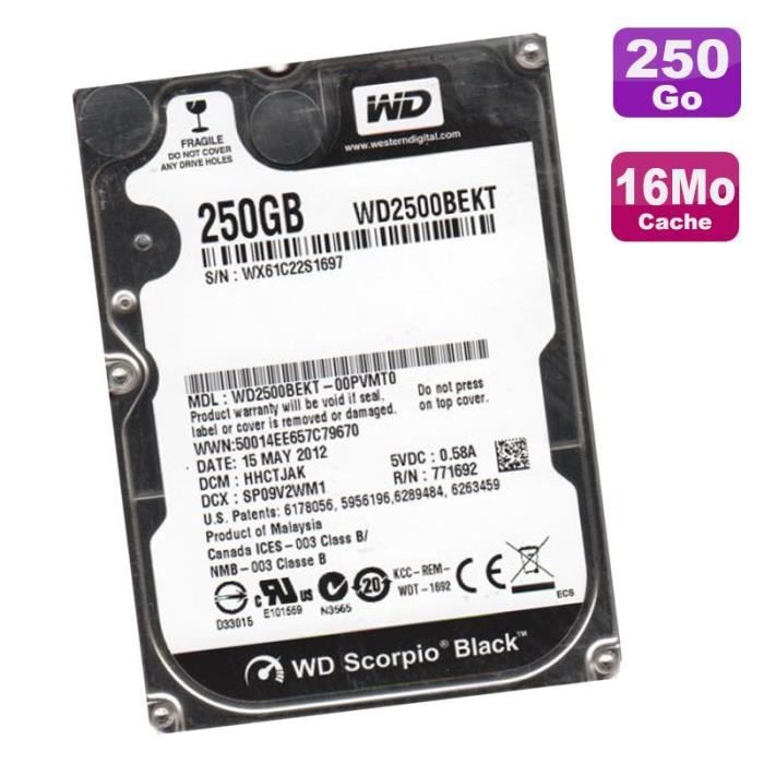 Disque Dur 250Go SATA 2.5- WD WD2500BEKT-00PVMT0 Black Scorpio 16Mo 7200RMP