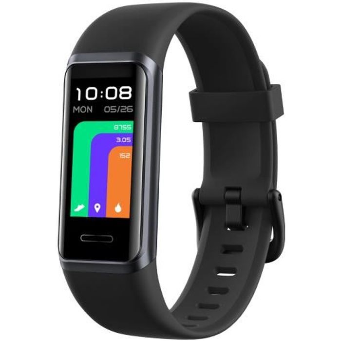 YAMAY Montre Connectée Homme Femme Cardiofrequencemetre Alexa intégré Bracelet Connecté Podometre Distance GPS Partagé-Noir