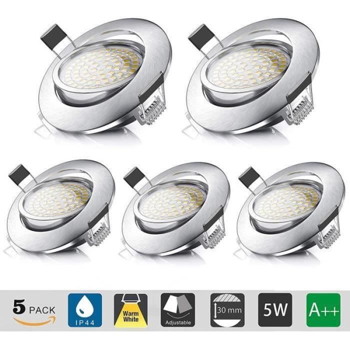 QN33480- 5 Pcs LED Spot Encastrable GU10 5W 220V Blanc Chaud 3000K 600LM Métal Nickel pour Plafond de Chambre Cuisine Salon Couloi