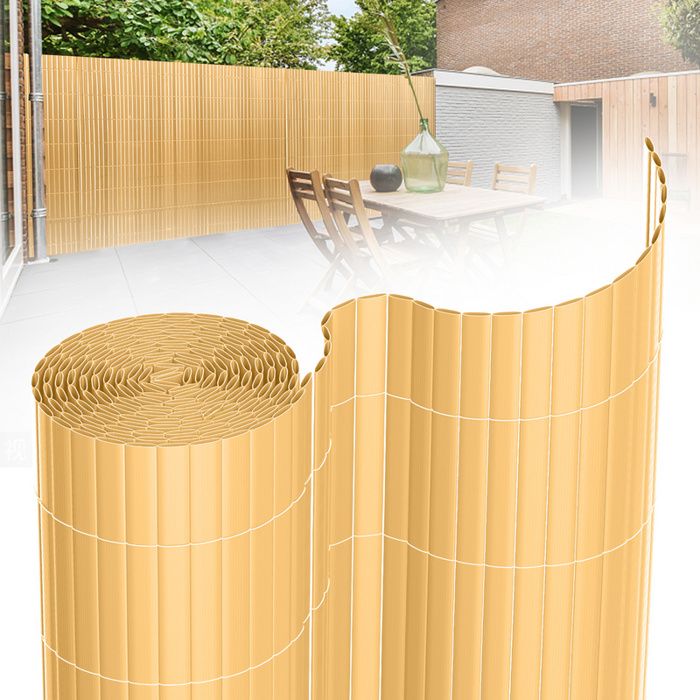 Canisse en PVC pour jardin, balcon ou terrasse - LOSPITCH - Double face occultant - Bambou 140 x 900