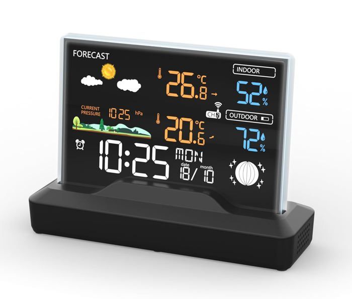 Station Météo Avec Radio Et Affichage Couleur, Noir, Livraison Offerte