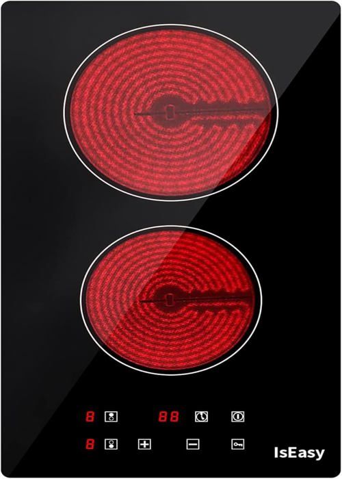 Plaque Vitrocéramique - ISEASY - 2 Feux - 3000W - Sensitives - Verrouillage enfant