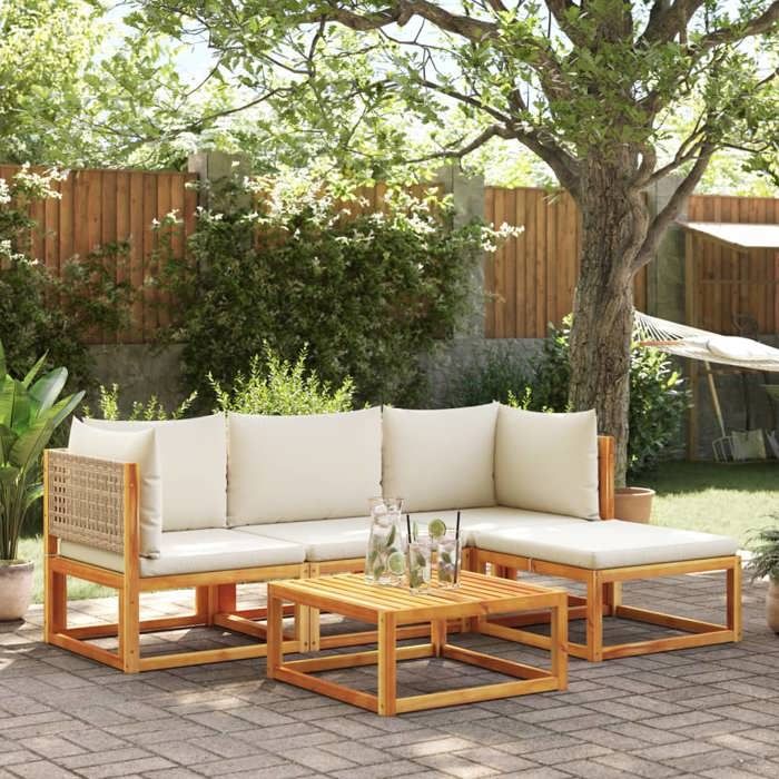 vidaXL Salon de jardin 5 pcs avec coussin Bois d'acacia solide - vue 6