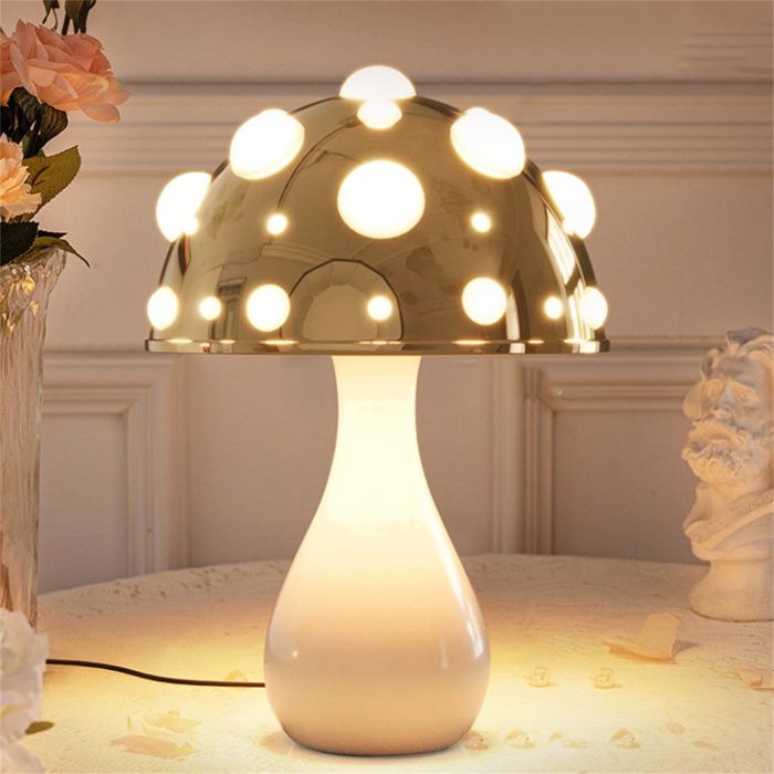 MAOYONG Lampe Champignon LED Tactile Veilleuse Vintage Chevet Chambre Salon Lampe Table Moderne Éclairage Ajustable Or