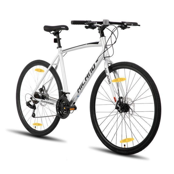 Hiland Vélo de route 28 vélo de ville avec freins à disque pour hommes et femmes Cadre en alliage daluminium，Silver