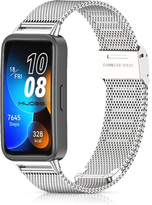 Métal Bracelet Compatible avec Huawei Band 8 & Huawei Band 9 Bracelet de Remplacement Sangle en Acier Inoxydable Argent