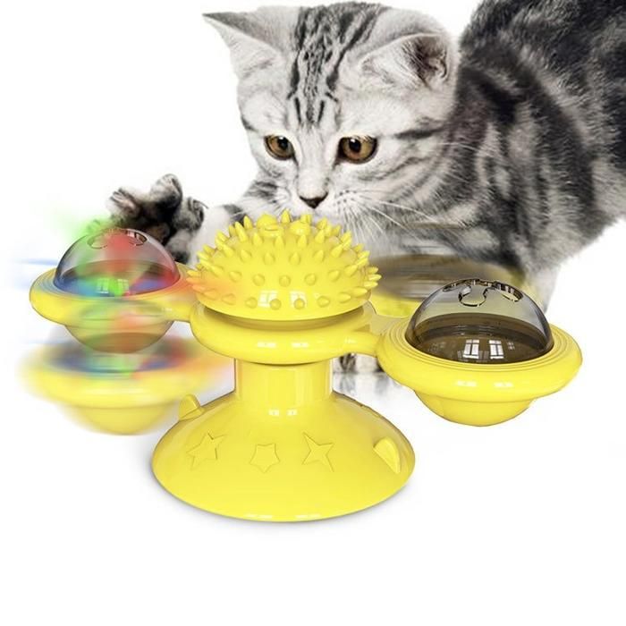 Meilleurs prix pour Moulin à vent pour chat,jouet interactif pour animaux de compagnie,Puzzle,jeu pour chat,plateau tournant pour chaton,Jaune