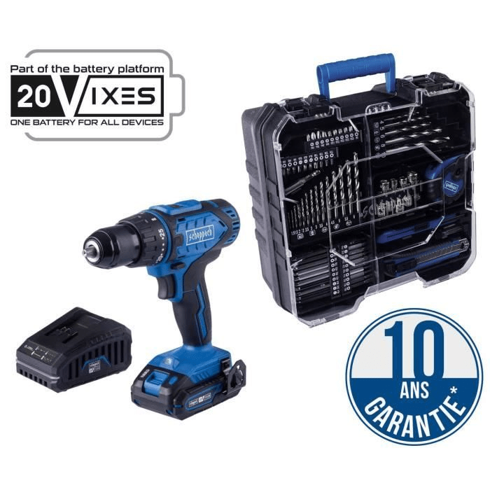 Scheppach Perceuse-visseuse sans fil C-DTB74/1-X IXES 20V - 50 Nm - Brushless - 1 batterie 2Ah+chargeur+c de 74 accessoires