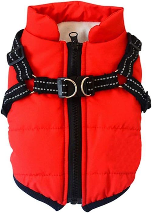 Meilleurs prix pour Pull pour chien costume de ski pour animaux de compagnie gilet sans manches en coton rembourré avec sangle de poitrine