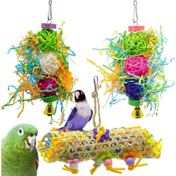 Lot de 3 jouets à mâcher pour oiseaux jouet destructeur de nourriture jouet destructeur de cage pour perroquet jouets en luffa