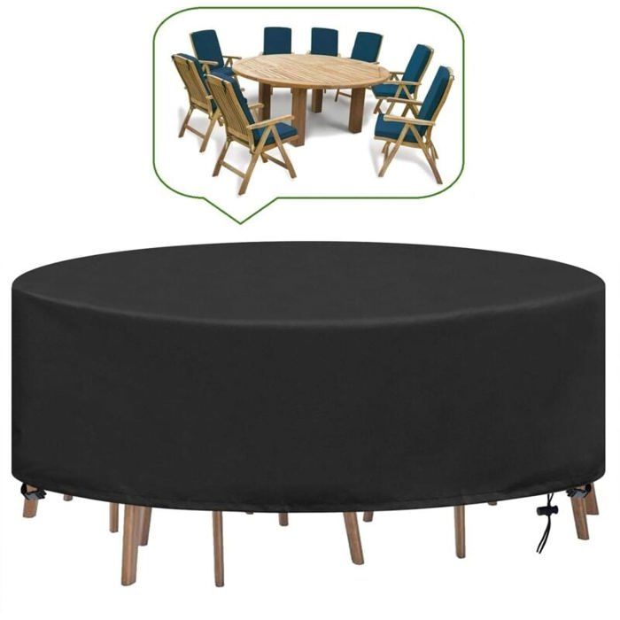 Housse Table de Jardin Ronde Bache Salon Jardin Exterieur Imperméable Anti-UV Oxford Robuste Bache Table et Chaise-230*110CM