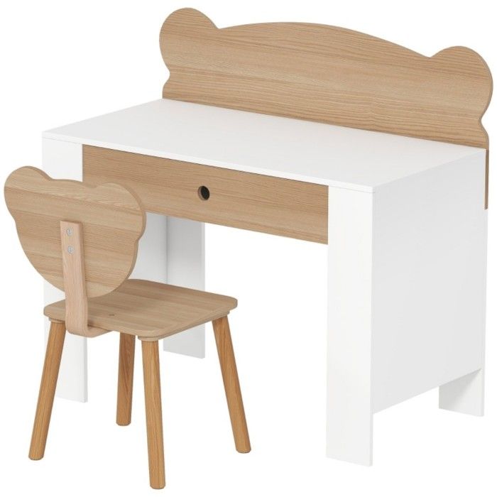 Ensemble Bureau Enfant En Bureau enfant ours bois naturel avec plateau tiroir - Chaise assortie - Bureau étudiant garçon fille