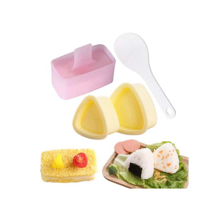 Moule à onigiri en acier inoxydable et cuillère à riz pour ensemble de fabrication de boules de riz triangulaires Moule à onigiri en acier inoxydable et cuillère à riz pour ensemble de fabrication de boules de riz triangulaires