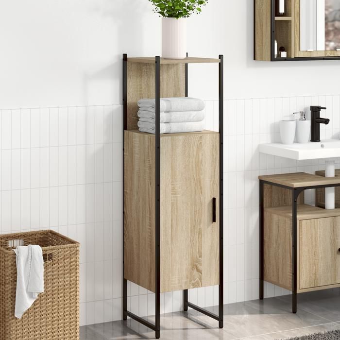 Armoire haute de rangement - vidaxl - Chêne clair - Panneaux de particules - 1 porte - 150 cm hauteur des pieds - Beige