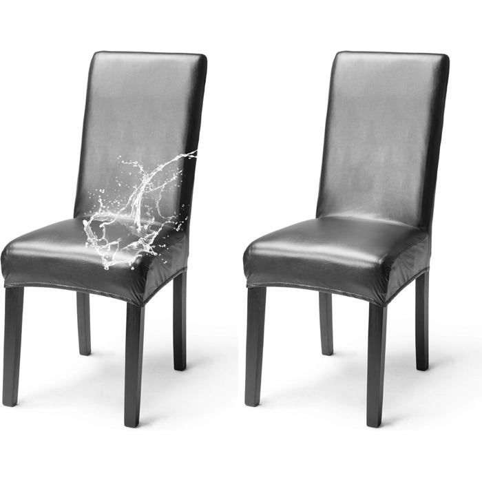 Lot de 2 Housse de Chaise Simili Cuir Imperméable Elégant Couverture de Chaise Extensible Dos Haut Salle à Manger Banquet Noir