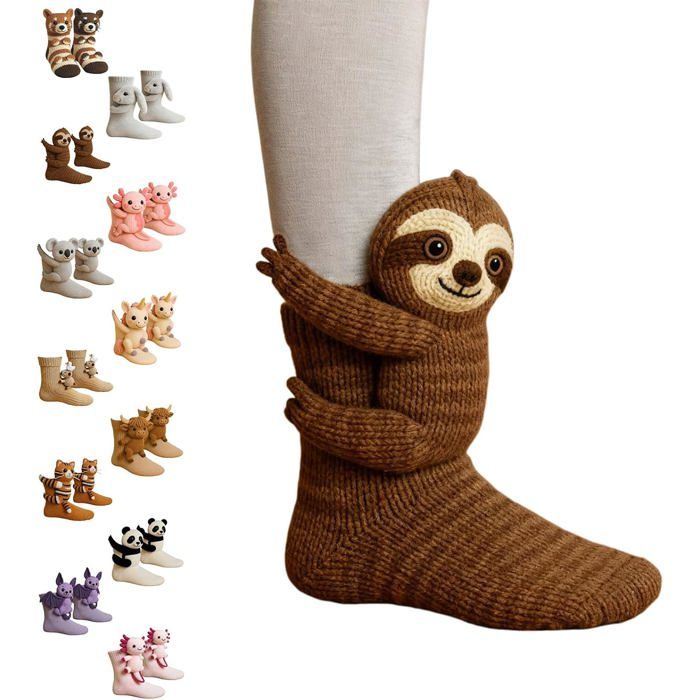 Chaussettes Tricotées 3D Animaux - Chaussettes D'hiver épaisses, Motifs Amusants, Antidérapantes, Pour Noël Cadeau