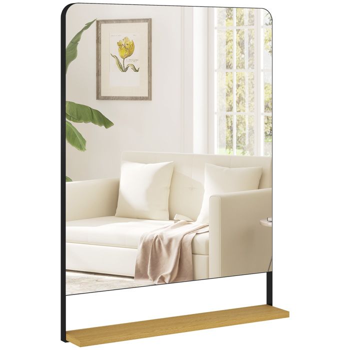 Miroir mural - HOMCOM - étagère en bois - rectangulaire - moderne - cadre en métal - 80 x 60 cm - noir