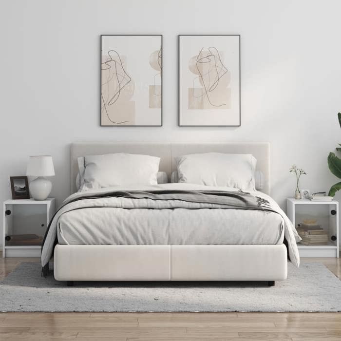 SOLDES DHIVER®Armoires de lit - Blanc Tables de chevet - avec portes - en verre - Lot de 2 blanc 35x37x42 cm - 92656