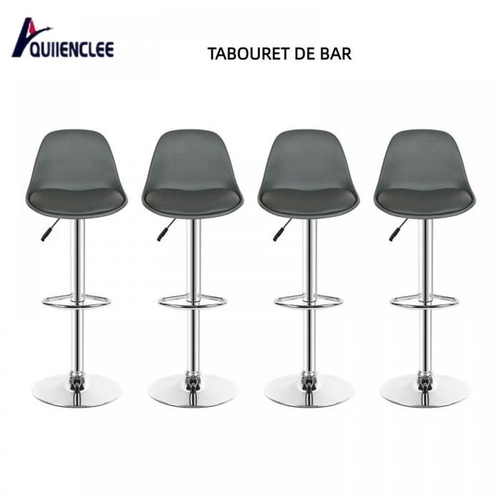 Tabourets de bar QUIIENCLEE 4PCS coussin en PU et pieds en métal capacité 120kg gris foncé pour cuisines et bars
