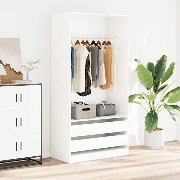 Blanc Garde-robe Blanc brillant 100x50x200 cm Bois dingénierie - Armoires H7648