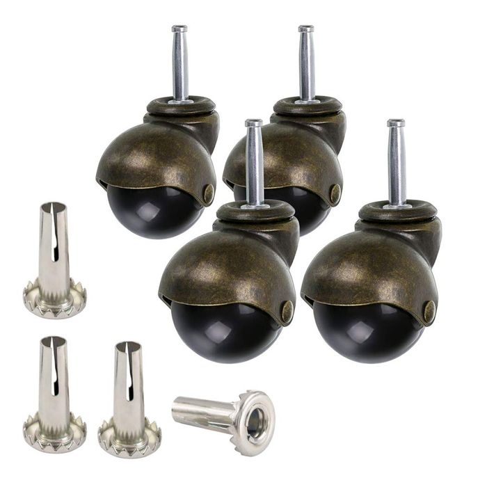 Lot de 4 roulettes meubles 50 mm tige billes + douilles style antique pour ottomanes/tables basses
