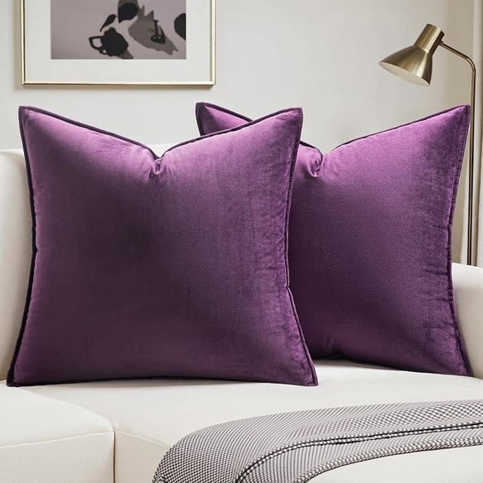 Housse de Coussin en Velours Décorative Canapé Bordure Taie d& 39 oreiller Super Doux Aubergine 50 x 50 cm 50 X 5 HOUSSE DE COUSSIN