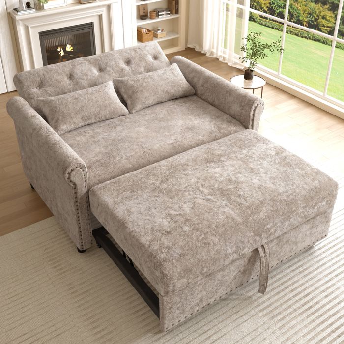 MODENUIT Canapé convertible 3 en 1 120×80×170 cm avec dossier réglable et 2 coussins tissu chenille marron-gris