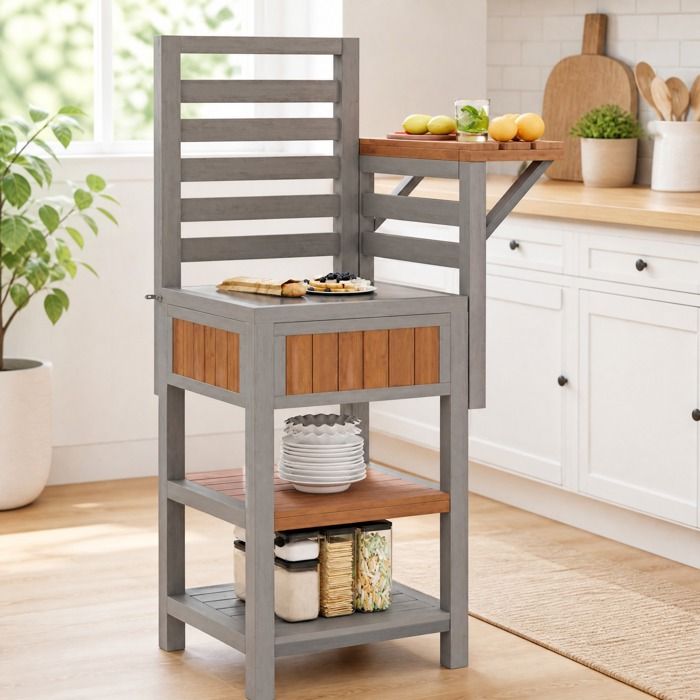 Armoire de rangement extérieure EVRYAE 74 x 54 x 149 cm en bois massif avec plan de travail inox et étagères ouvertes