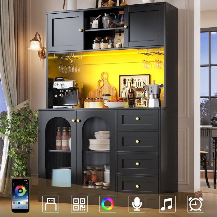 Buffet haut - MINIMAL - MINIMAL - 120x40x188 cm - 4 portes - Bande LED contrôlable Buffet haut - MINIMAL - MINIMAL - 120x40x188 cm - 4 portes - Bande LED contrôlable