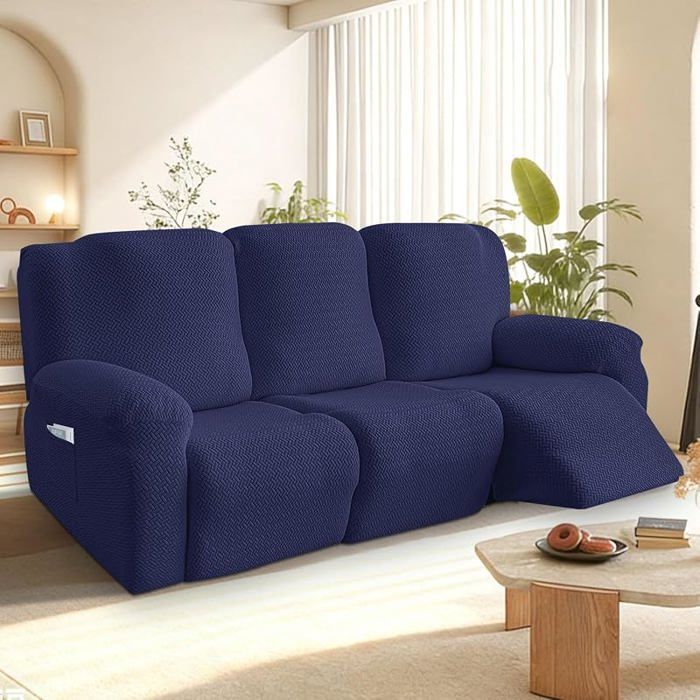 Lot de 8 Housses de Fauteuil de Relaxation 3 Place - Extensible - avec Poches - pour Fauteuil Ensemble de 8 pièces 3 siège