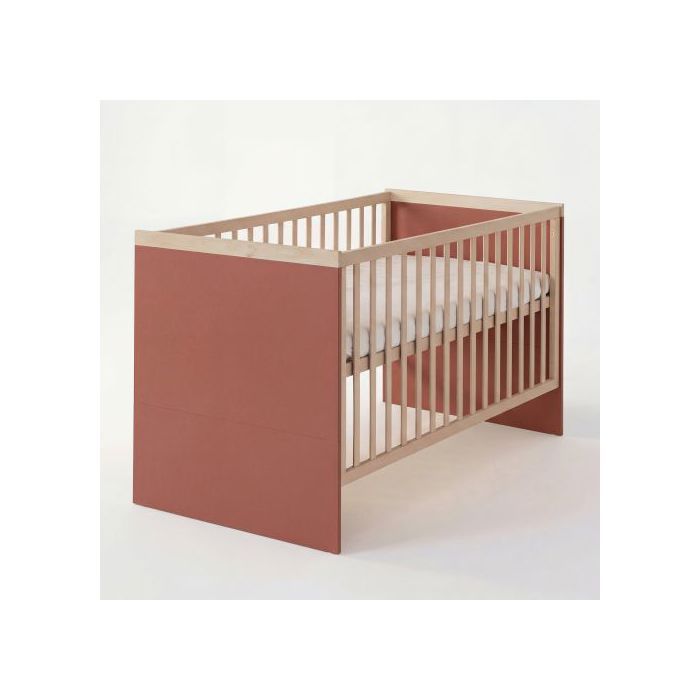 Lit Bébé Évolutif Jimmy 70 × 140 cm – ROBA – Réglable en Hauteur et Transformable en Lit Junior – Mauve / Chêne