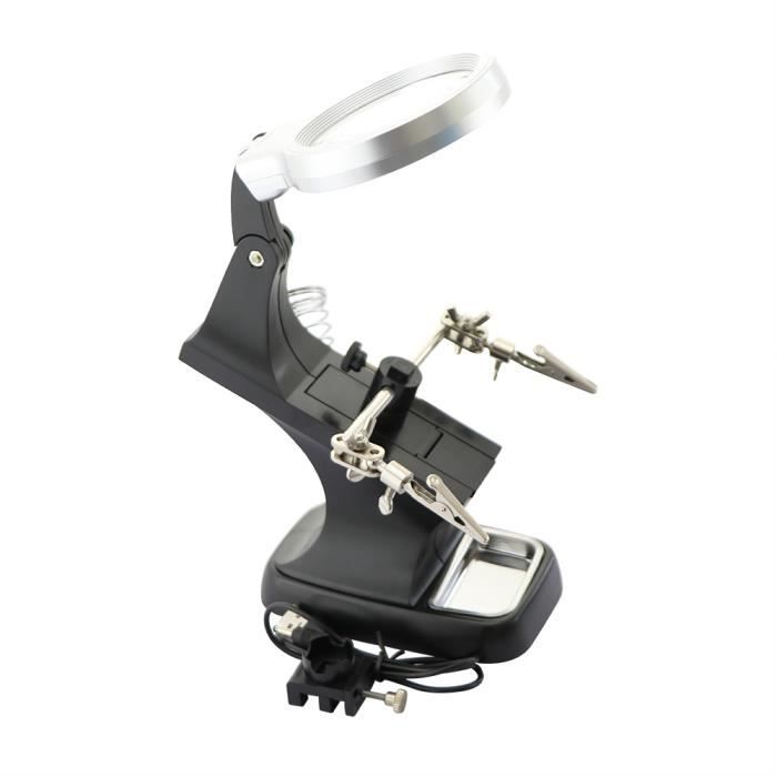 Station De Soudage Avec Loupe LED 10X, 3 Lentilles Ajustables, Pinces Et Support Fer - Base Stable Pour électronique, Bijoux, Modélisme