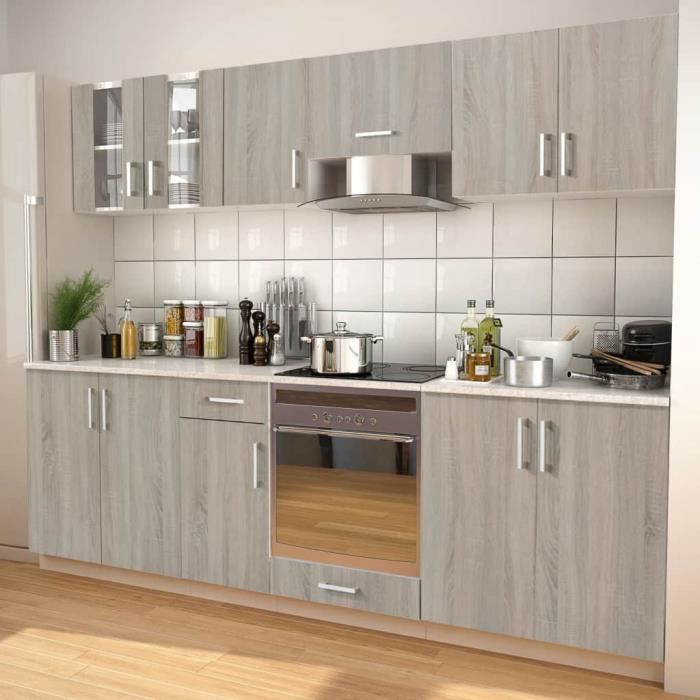 foreven meubles de cuisine 8 pcs avec hotte aspect de chene cdiscount maison