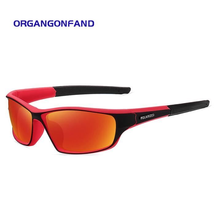 Lunettes de soleil polarisées pour hommes Sports de plein air Cyclisme TR Lunettes de soleil carrées-rouge-orange