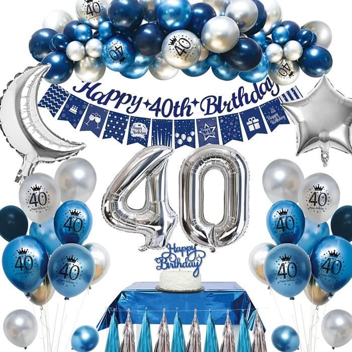 40 Ans Anniversaire Homme,Anniversaire 40 ans Bleu Argent Ballon