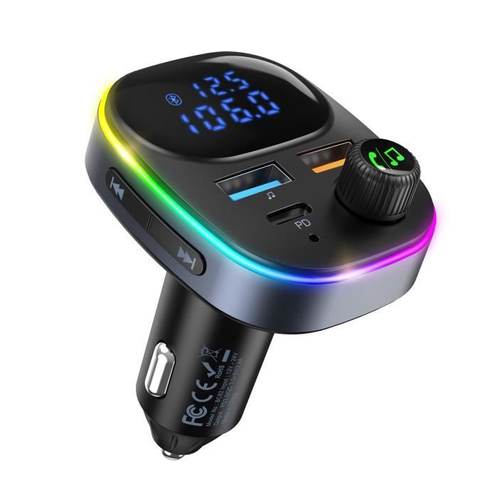 Transmetteur FM portable pour voiture adaptateur allume-cigare doré 36 W haute puissance PD QC 3.0 