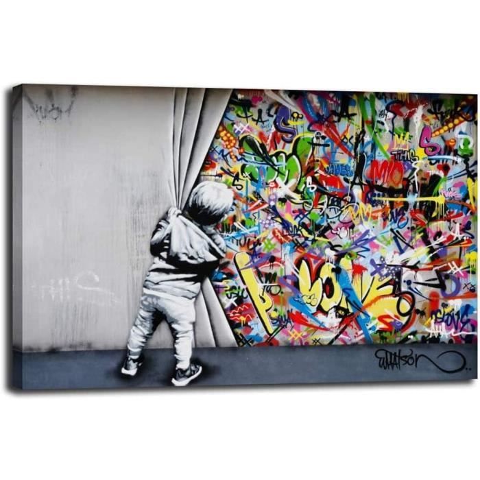 Toile Encadrée Banksy - Reproduction Graffiti Removal Of Graffiti Cave, Impression Sur Canvas, Couleur Verte