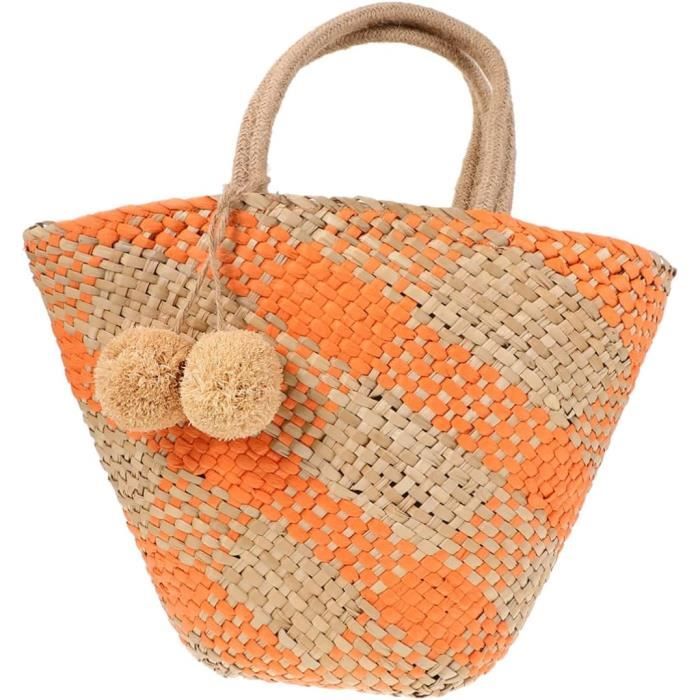 Sac Fourre-tout Vintage En Paille Tressée – Fait Main Aux Philippines, Anses Corde, Look Tiki/plage