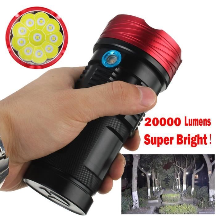 20000Lumen XML T6 Zoom lampe de poche Torche Flashlight 18650 distance nuit