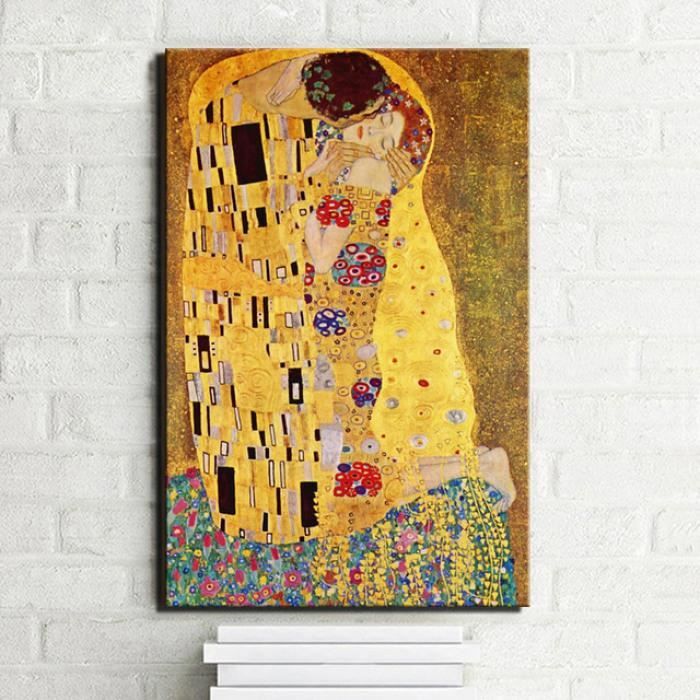 Bilderdepot24 Art Print Tableau Toile Le Baiser Gustav Klimt Photo sur  Toile 50x70 cm Vieux maîtres Toile déco imprimée Images sur Toile Cuisine &  Maison Tableaux