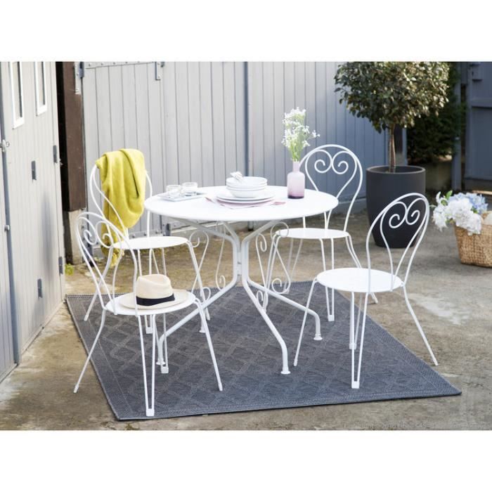 Salon De Jardin 4 Places Table Ronde En Acier Avec Chaises Agatha