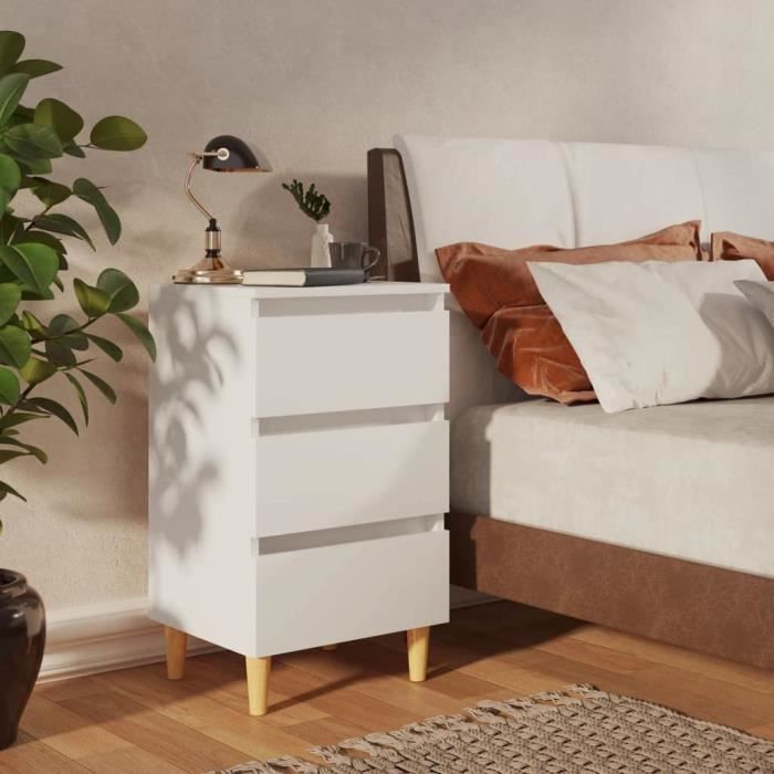 Table de Chevet - HOMIUSE - Blanc - 3 tiroirs - Style scandinave